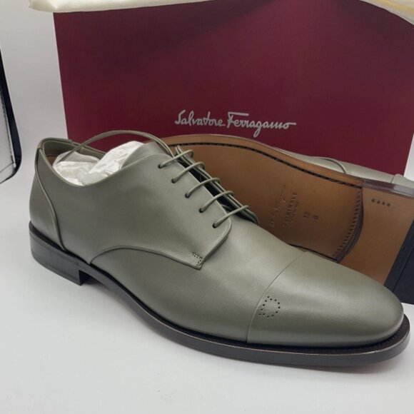 Salvatore Ferragamo Men's Gavino Lace-up Leather Shoes Olivo Calf Size 13 D - Picture 2 of 12